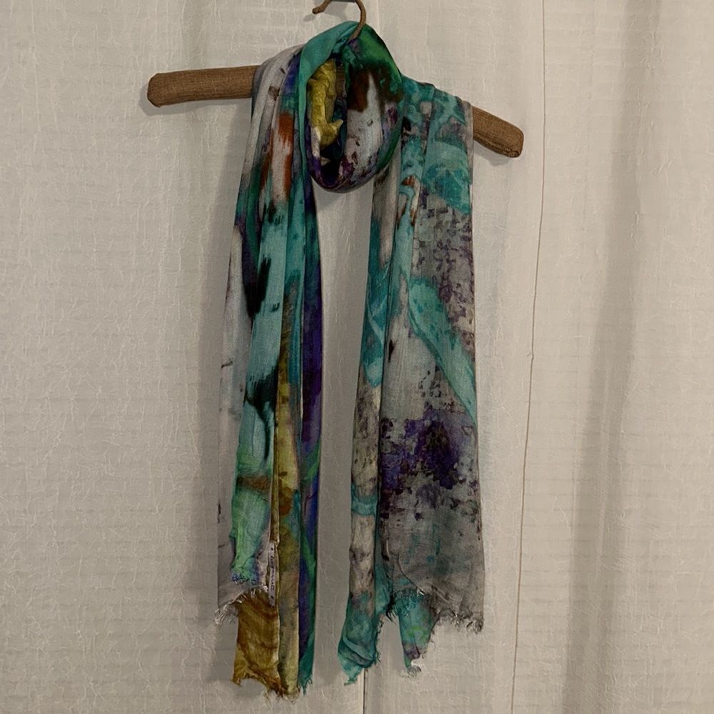 lee garrett Designer Abstract Watercolor Wool Silk Blend Scarf Wrap